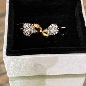 Designer Fashion Clear Crystal Heart Earrings Gold-Tone Leaverback